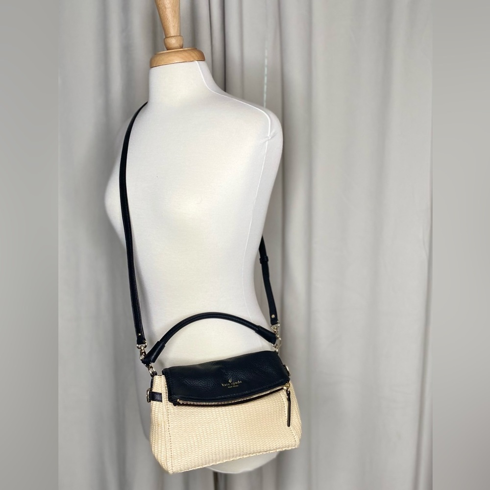 Kate Spade New York Leather and Basketweave Satchel with Crossbody Strap - Picture 8 of 16